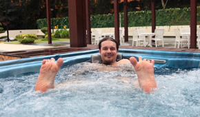 Diabetic foot care treatment - guy in a hot tub